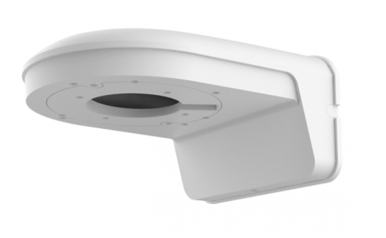 Wandbeugel voor een IP-camera, waar de kabel door de arm verdwijnt