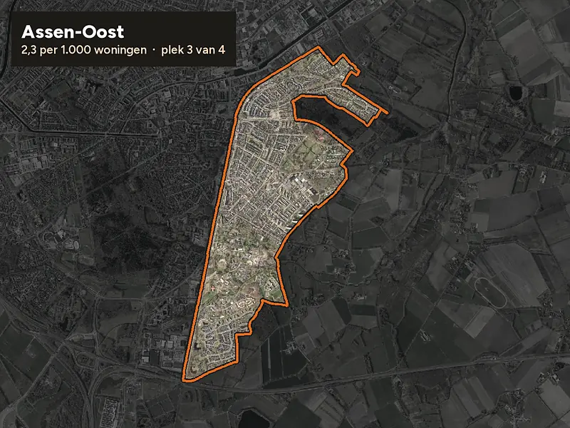 Luchtfoto van Assen-Oost in Assen, ingezoomd: 2,3 woninginbraken per 1.000 woningen per jaar