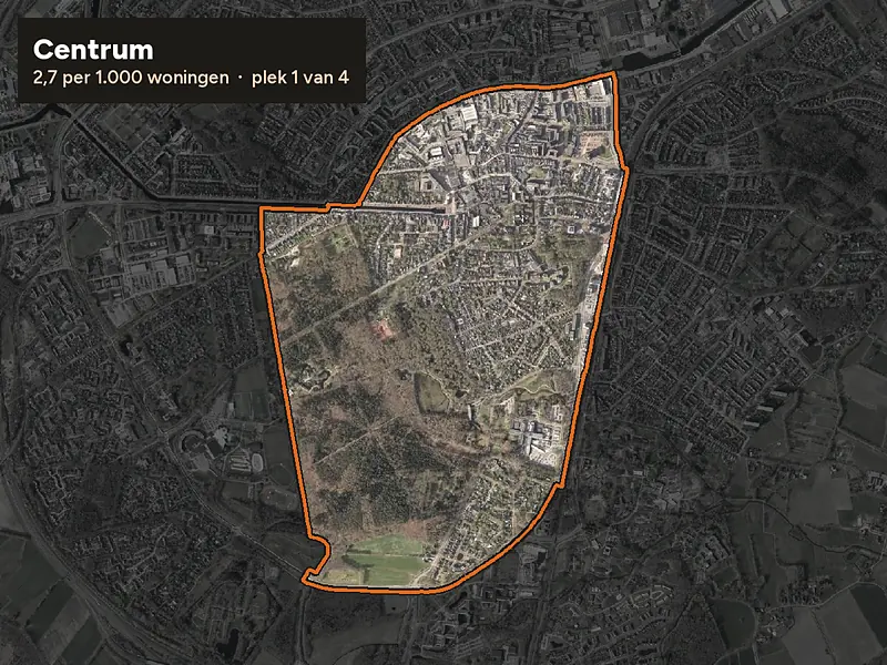 Luchtfoto van Centrum in Assen, ingezoomd: 2,7 woninginbraken per 1.000 woningen per jaar