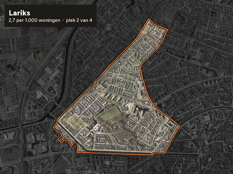 Luchtfoto van Lariks in Assen, ingezoomd: 2,7 woninginbraken per 1.000 woningen per jaar