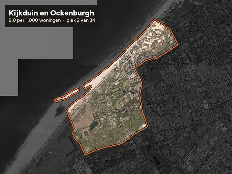 Luchtfoto van Kijkduin en Ockenburgh in Den Haag, ingezoomd: 9,0 woninginbraken per 1.000 woningen per jaar