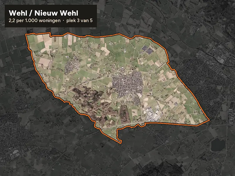 Luchtfoto van Wehl / Nieuw Wehl in Doetinchem, ingezoomd: 2,2 woninginbraken per 1.000 woningen per jaar