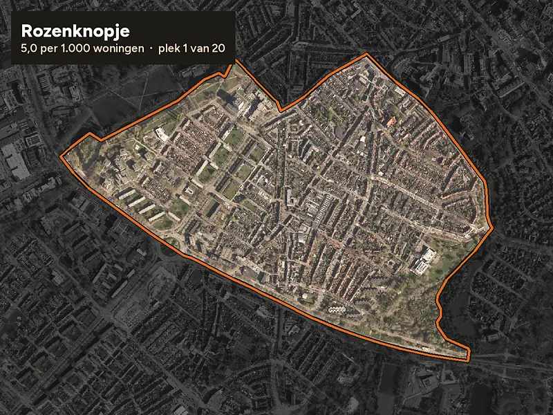 Luchtfoto van Rozenknopje in Eindhoven, ingezoomd: 5,0 woninginbraken per 1.000 woningen per jaar