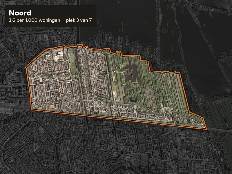 Luchtfoto van Noord in Gouda, ingezoomd: 3,6 woninginbraken per 1.000 woningen per jaar