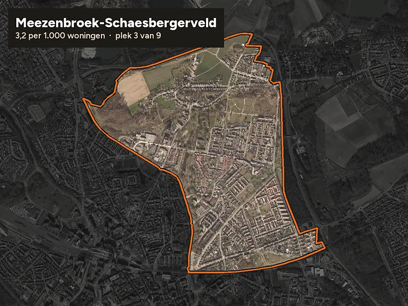 Luchtfoto van Meezenbroek-Schaesbergerveld in Heerlen, ingezoomd: 3,2 woninginbraken per 1.000 woningen per jaar