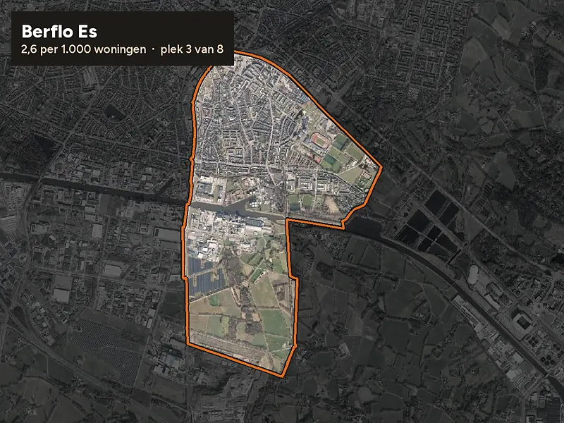 Luchtfoto van Berflo Es in Hengelo, ingezoomd: 2,6 woninginbraken per 1.000 woningen per jaar
