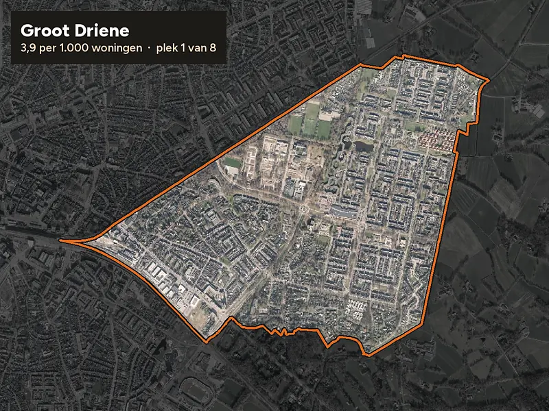 Luchtfoto van Groot Driene in Hengelo, ingezoomd: 3,9 woninginbraken per 1.000 woningen per jaar
