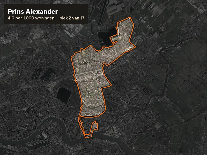 Luchtfoto van Prins Alexander in Rotterdam, ingezoomd: 4,0 woninginbraken per 1.000 woningen per jaar