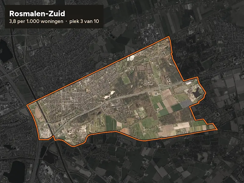 Luchtfoto van Rosmalen-Zuid in ’s-Hertogenbosch, ingezoomd: 3,8 woninginbraken per 1.000 woningen per jaar