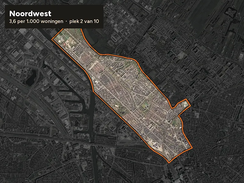 Luchtfoto van Noordwest in Utrecht, ingezoomd: 3,6 woninginbraken per 1.000 woningen per jaar