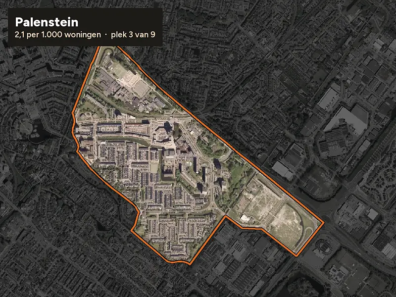 Luchtfoto van Palenstein in Zoetermeer, ingezoomd: 2,1 woninginbraken per 1.000 woningen per jaar
