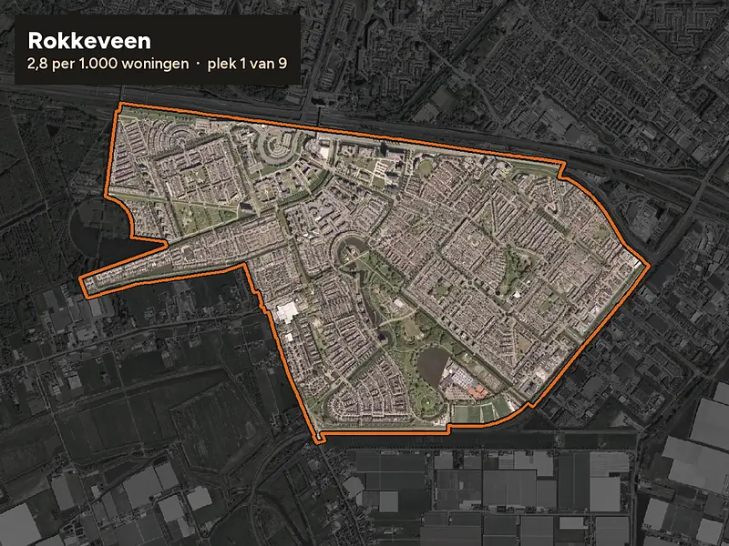 Luchtfoto van Rokkeveen in Zoetermeer, ingezoomd: 2,8 woninginbraken per 1.000 woningen per jaar