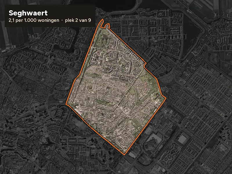 Luchtfoto van Seghwaert in Zoetermeer, ingezoomd: 2,1 woninginbraken per 1.000 woningen per jaar